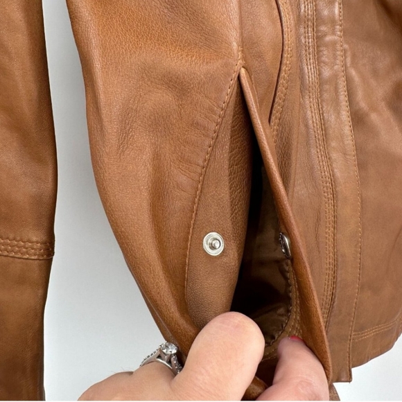 Quince Women's Cognac-Brown Leather Stand-Collar Jacket sz XL Full Zip NWT - Picture 6 of 8